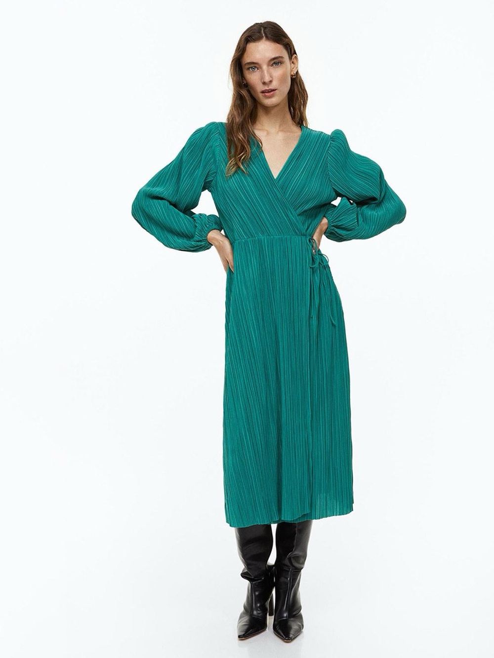 Teal Pleated Midi Dress!